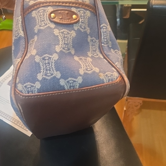 Celine Blue and Brown Satchel with Geometric Pattern AUTHENTIC - Picture 7 of 16